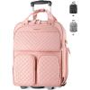 imageUnder seat Carry On Luggage with Wheels Multiple Compartments Airline Approved Personal Item Bag Travel CarryOn with Leather Handle Lightweight Rolling Suitcase for Women Beige BrownPink