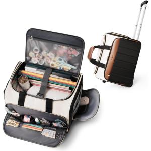 imageRolling Craft Bag with Wheels AllinOne Rolling Scrapbook Tote No Installation Required Rolling Teacher Bag Fits 16 Laptop Art bags for supplies for DIY Sewing Scrapbooking SuppliesBeige BrownBeige Brown