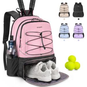 imageTennis Bag Holds 2 Rackets Professional Tennis Bags for Women Tennis Backpack with Ventilated Shoe CompartmentPink