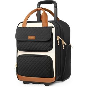 imageUnderseat Carry On Luggage with Wheels Airline Approved Personal Item Luggage 16Inch Multifunctional Underseat Luggage Lightweight Overnight Suitcase for Women Bussiness Travel Beige BrownBeige Brown