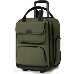 imageUnderseat Carry On Luggage with Wheels Airline Approved Personal Item Luggage 16Inch Multifunctional Underseat Luggage Lightweight Overnight Suitcase for Women Bussiness Travel Beige BrownGreen