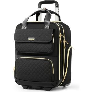 imageUnderseat Carry On Luggage with Wheels Airline Approved Personal Item Luggage 16Inch Multifunctional Underseat Luggage Lightweight Overnight Suitcase for Women Bussiness Travel Beige BrownBlack