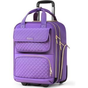 imageUnderseat Carry On Luggage with Wheels Airline Approved Personal Item Luggage 16Inch Multifunctional Underseat Luggage Lightweight Overnight Suitcase for Women Bussiness Travel Beige BrownPurple